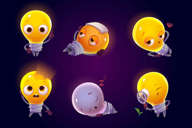 Free Vector | Funny light bulbs characters emoji icons set.