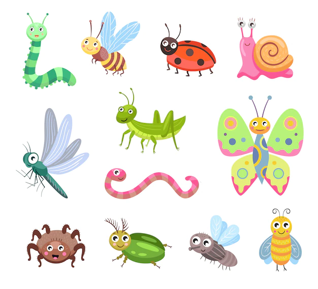 Free Vector | Funny smiling bugs flat icon set