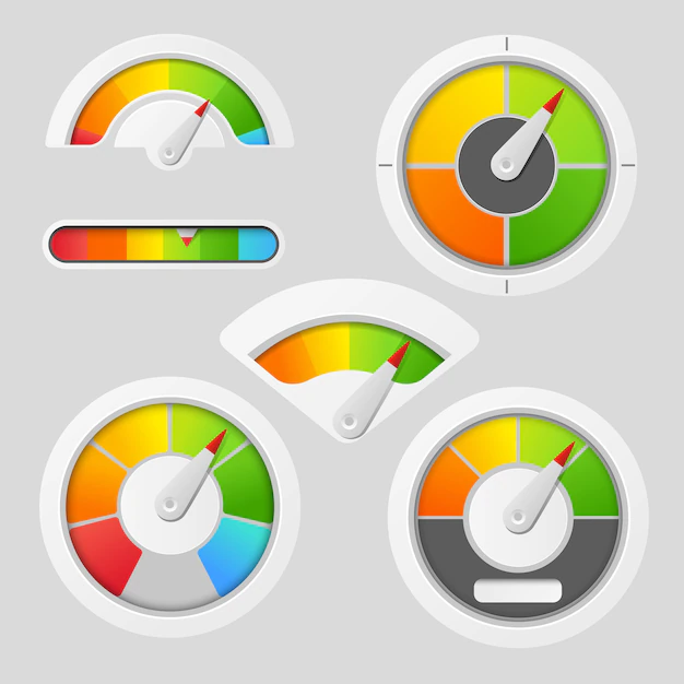 Free Vector | Gauge chart meter elements. dashboard indicate, panel indicator, measure gauge, vector illustration