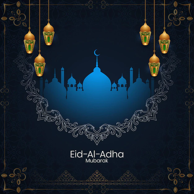 Free Vector | Golden lanterns eid al adha mubarak mosque background vector