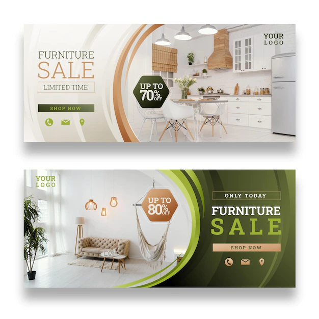 Free Vector | Gradient furniture sale banner template with photo