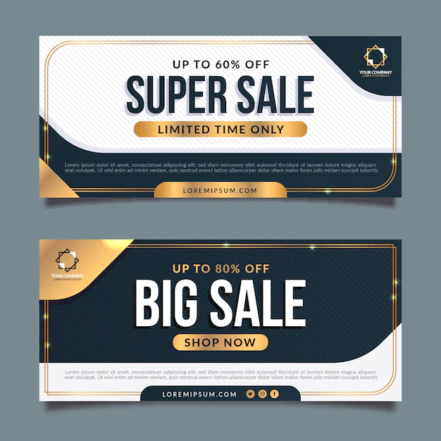 Free Vector | Gradient golden luxury banners set