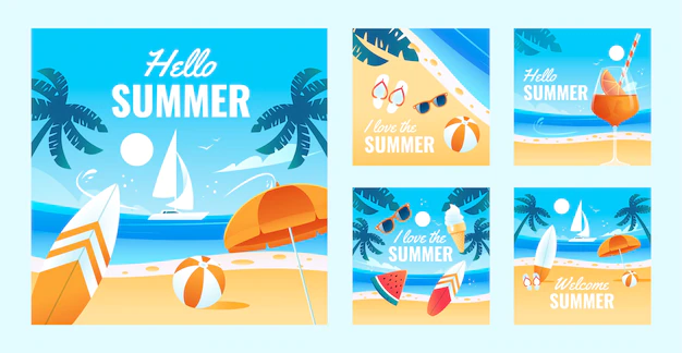 Free Vector | Gradient summer ig post set