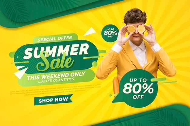 Free Vector | Gradient summer sale banner with photo