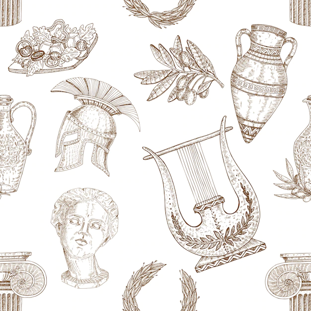 Free Vector | Greece elements seamless pattern