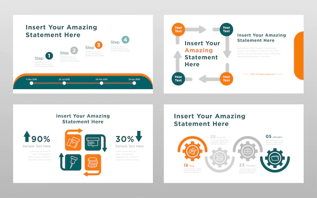 Free Vector | Green orange colored business concept power point presentation pages template