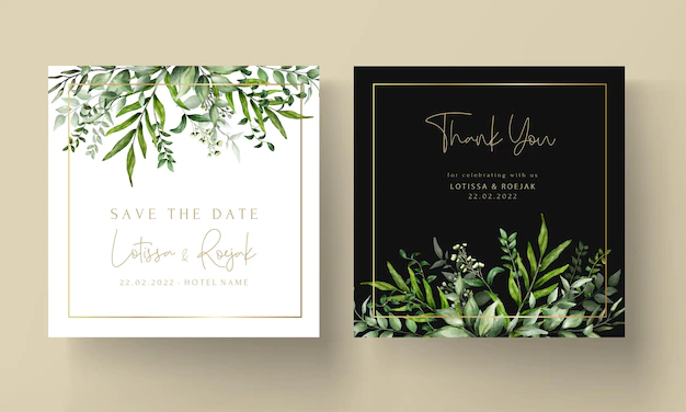 Free Vector | Greenery leaves watercolor wedding invitation card template