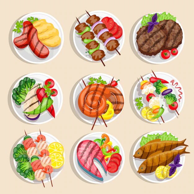 Free Vector | Grilled food set