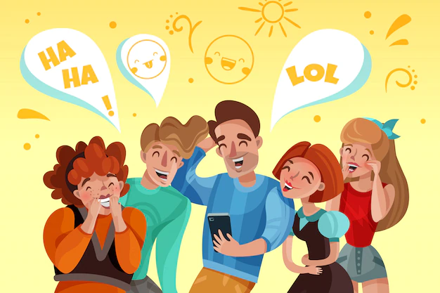 Free Vector | Group of people watching funny video and laughing cartoon