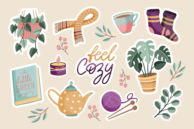 Free Vector | Hand drawn hygge stickers