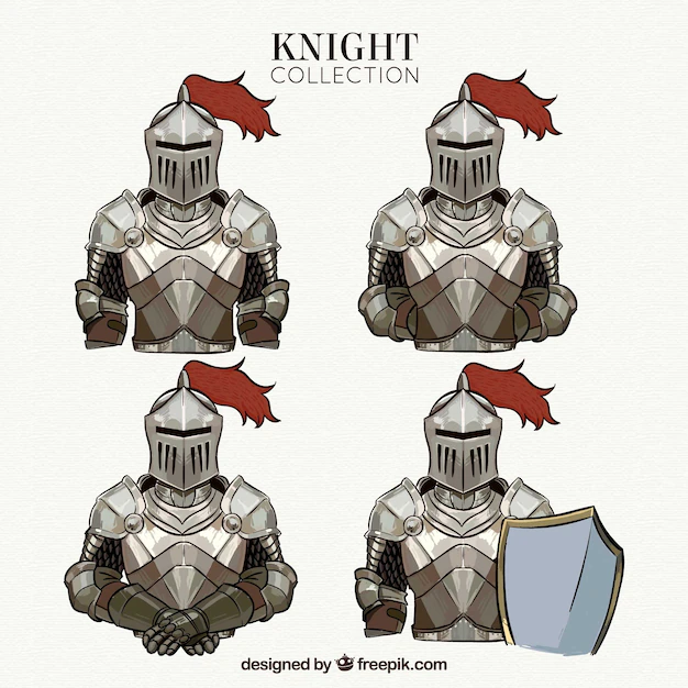 Free Vector | Hand drawn knights collection in different poses
