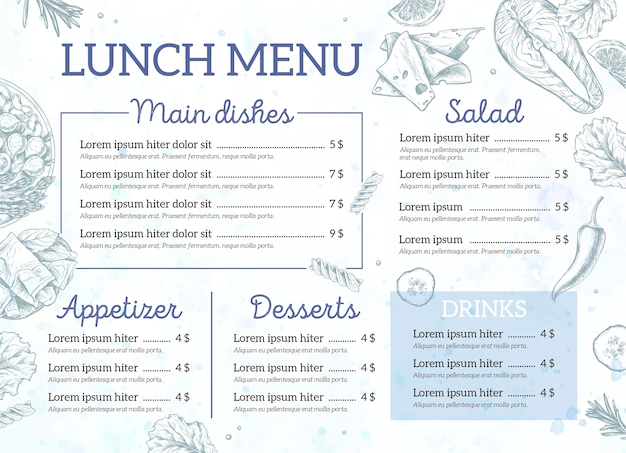 Free Vector | Hand drawn lunch restaurant menu template