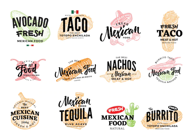 Free Vector | Hand drawn mexican food logos