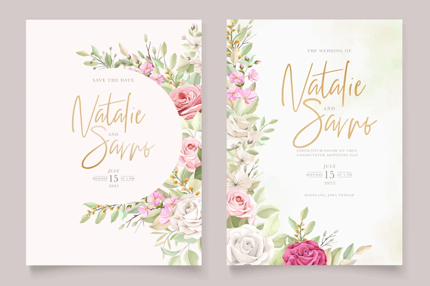 Free Vector | Hand drawn roses invitation card set