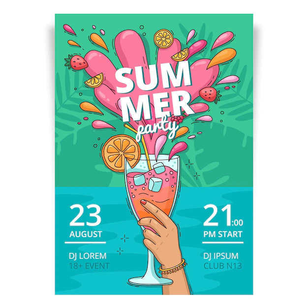 Free Vector | Hand drawn summer party vertical poster template