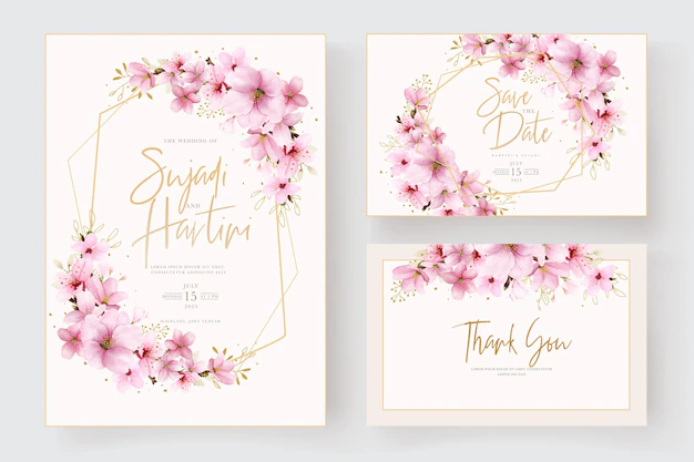Free Vector | Hand drawn watercolor cherry blossom invitation card template