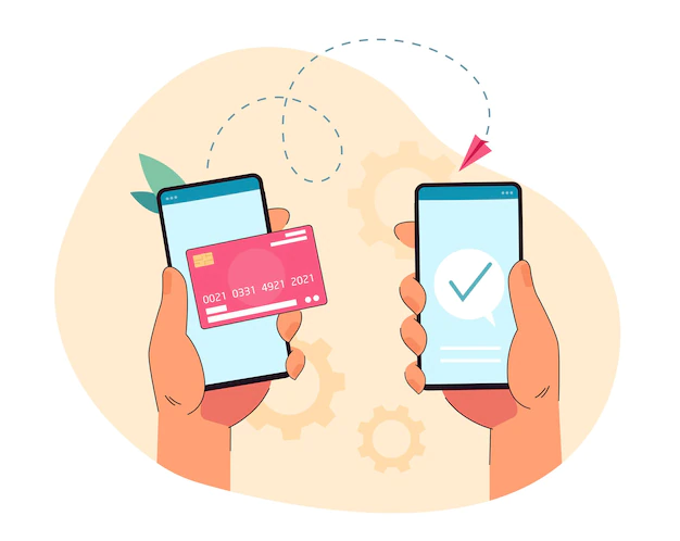 Free Vector | Hand holding phone with digital wallet service and sending money. payment transaction or transfer through mobile app flat illustration