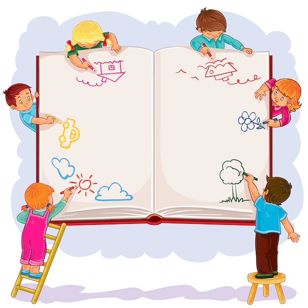 Free Vector | Happy children together draw on a large sheet of book