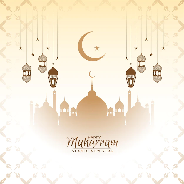 Free Vector | Happy muharram and islamic new year card with mosque vector