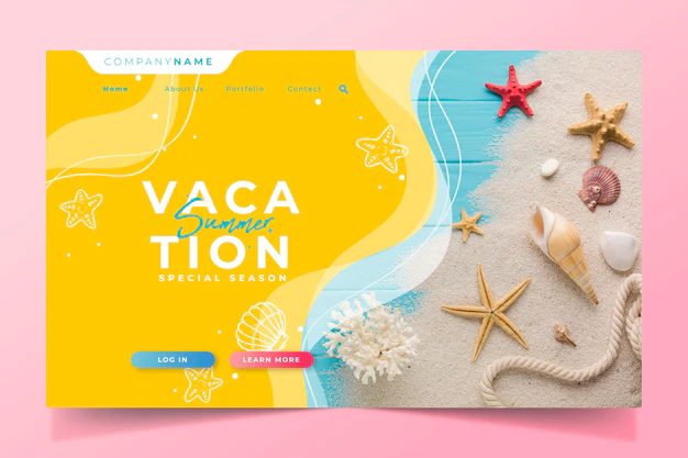 Free Vector | Hello summer landing page shells and star fish