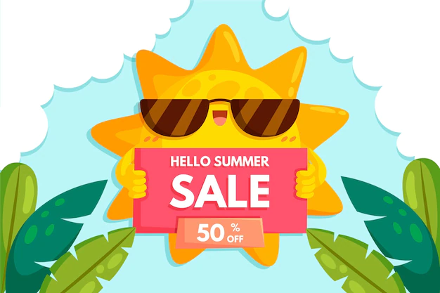 Free Vector | Hello summer sale with sun and leaves