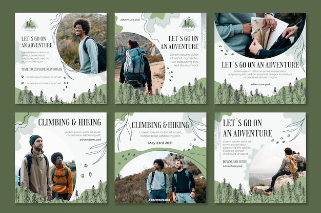 Free Vector | Hiking instagram posts collection
