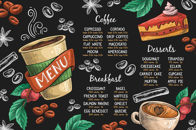 Free Vector | Horizontal menu template with coffee and dessert