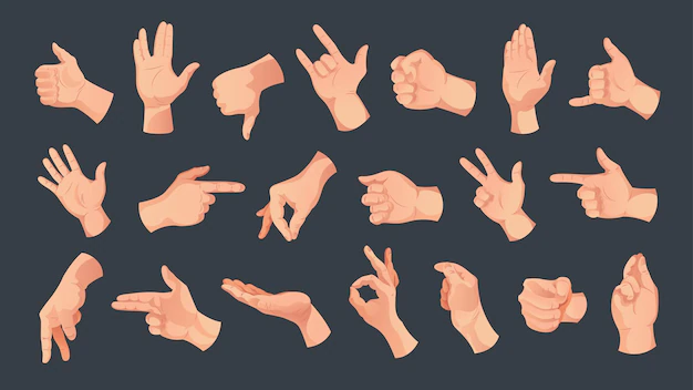 Free Vector | Human hands background set of isolated icons with various finger and hand gestures of white skin vector illustration