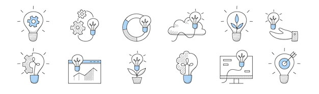 Free Vector | Idea icons doodle business signs light bulbs set