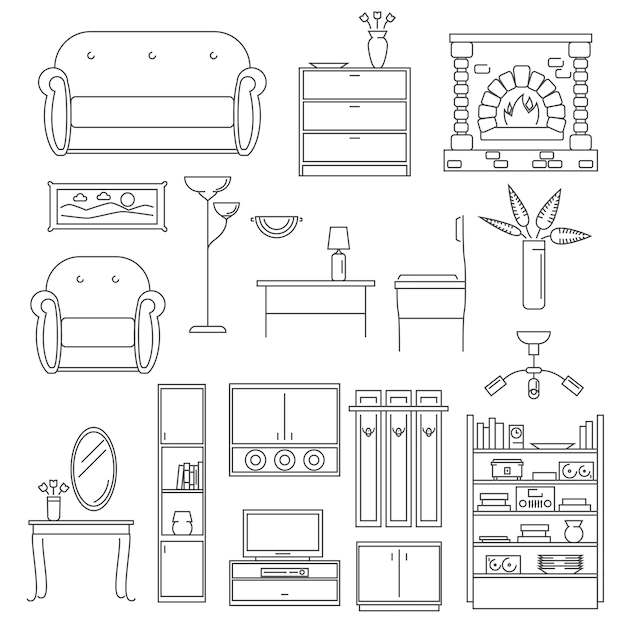 Free Vector | Interior icons line set