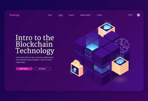 Free Vector | Intro to blockchain technology isometric landing page.