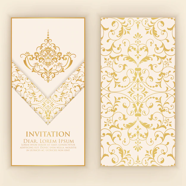 Free Vector | Invitation template with golden damask ornaments