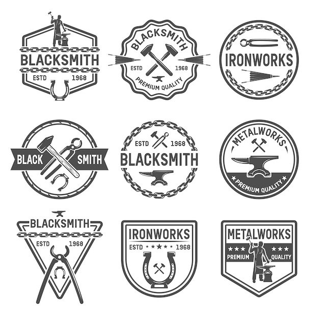 Free Vector | Ironworks black emblems