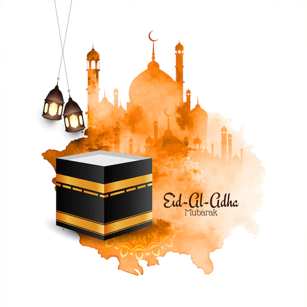 Free Vector | Islamic eid al adha mubarak watercolor background with mosque