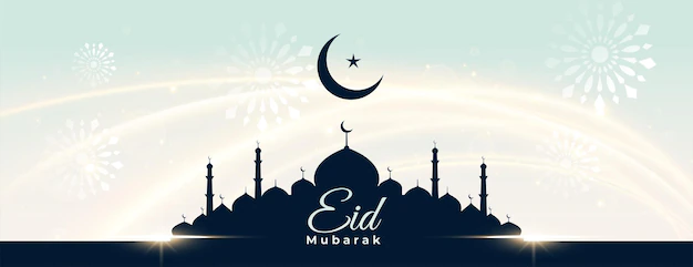 Free Vector | Islamic eid mubarak festival banner with mosque and moon design