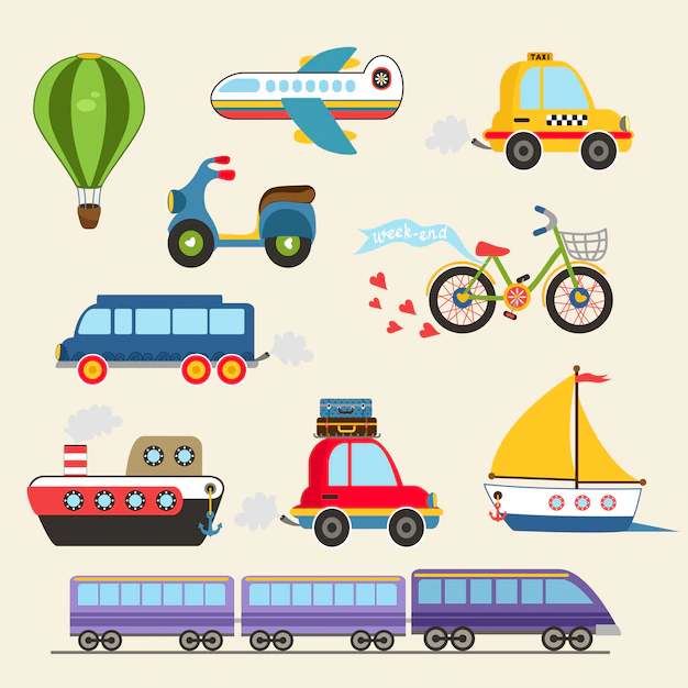 Free Vector | Isolated hand drawn transport set vector illustration
