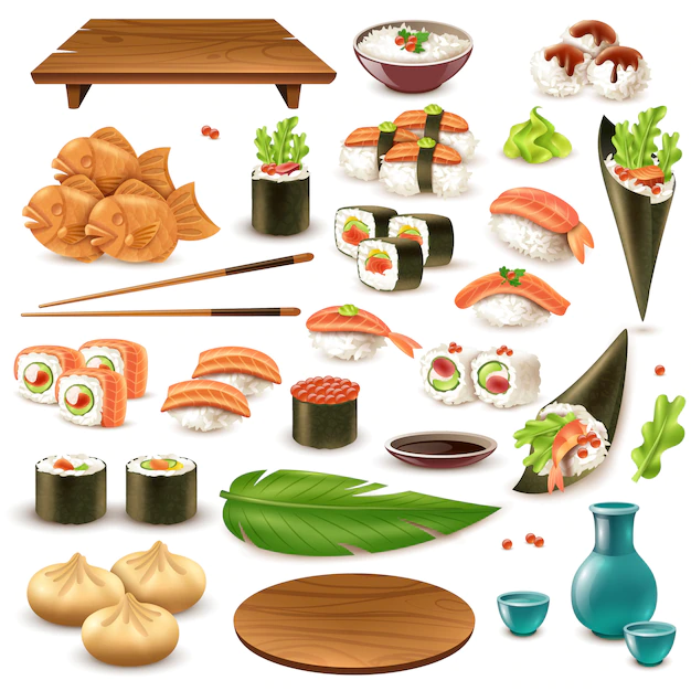 Free Vector | Japanese food set