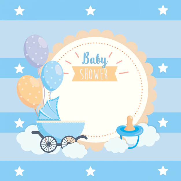 Free Vector | Label of balloons and pacifier with carriage decoration