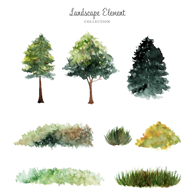 Free Vector | Landscape element watercolor collection