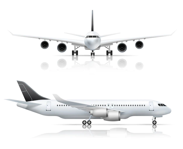 Free Vector | Large passenger jet airliner front and side airplane view