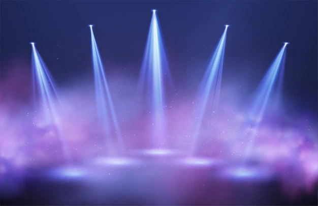 Free Vector | Light beams of spotlights in purple and blue puffs of smoke