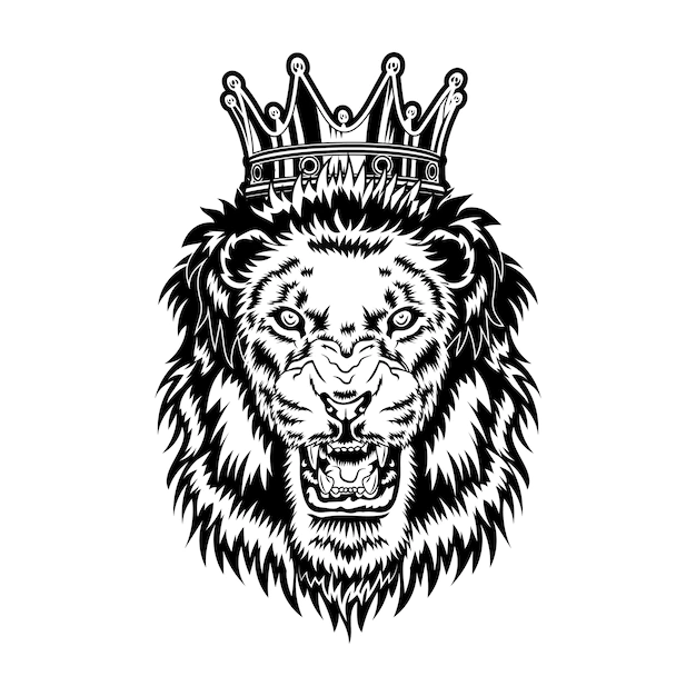 Free Vector | Lion king vector illustration. head of angry roaring male animal with mane and royal crown