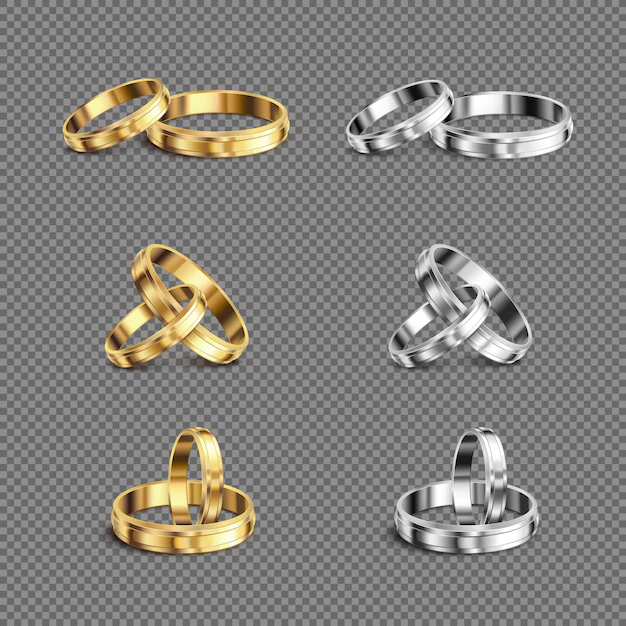 Free Vector | Matching gold platina his her wedding bands rings series 6 realistic sets transparent background isolated  illustration