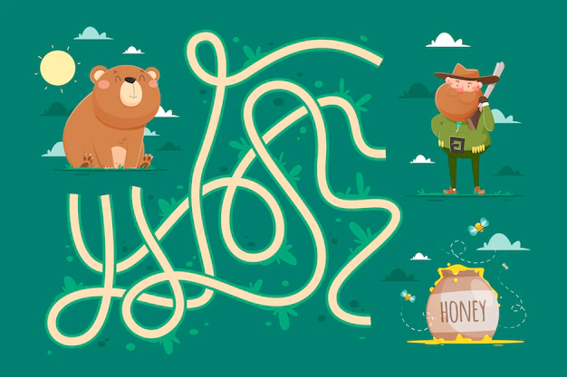 Free Vector | Maze for kids with bear and hunter