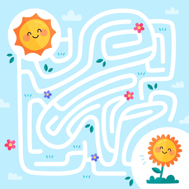 Free Vector | Maze for kids with sun and plant