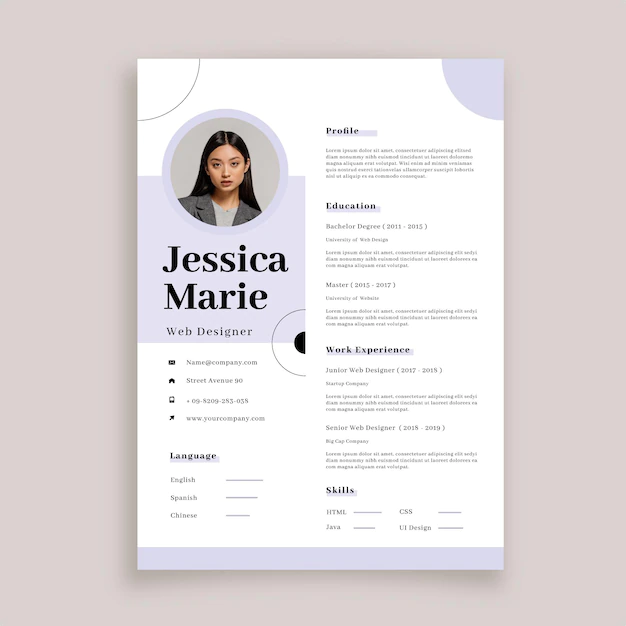 Free Vector | Minimalist cv template with photo