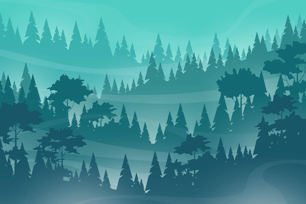 Free Vector | Misty landscape with fog in pine and forest on mountain slopes, illustration nature scene