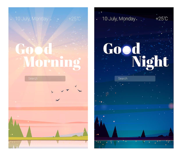 Free Vector | Mobile phone onboard screens good night and good morning pages