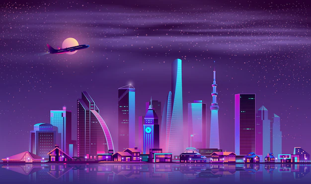 Free Vector | Modern metropolis night cityscape cartoon vector