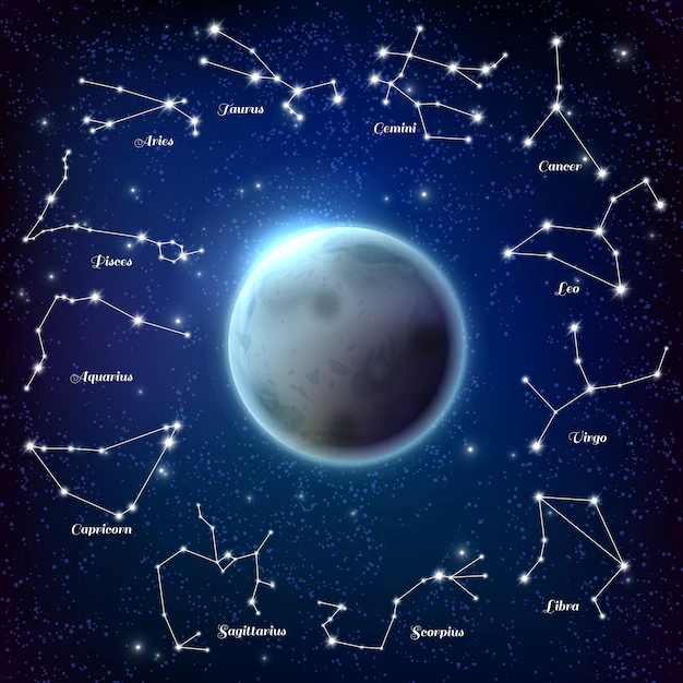 Free Vector | Moon and zodiac constellations realistic illustration